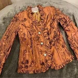 Coldwater Creek Copper Ruffled Textured Blazer